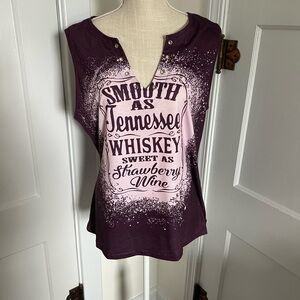 Country Graphic Sleeveless Top Size L Snap Front Plum
